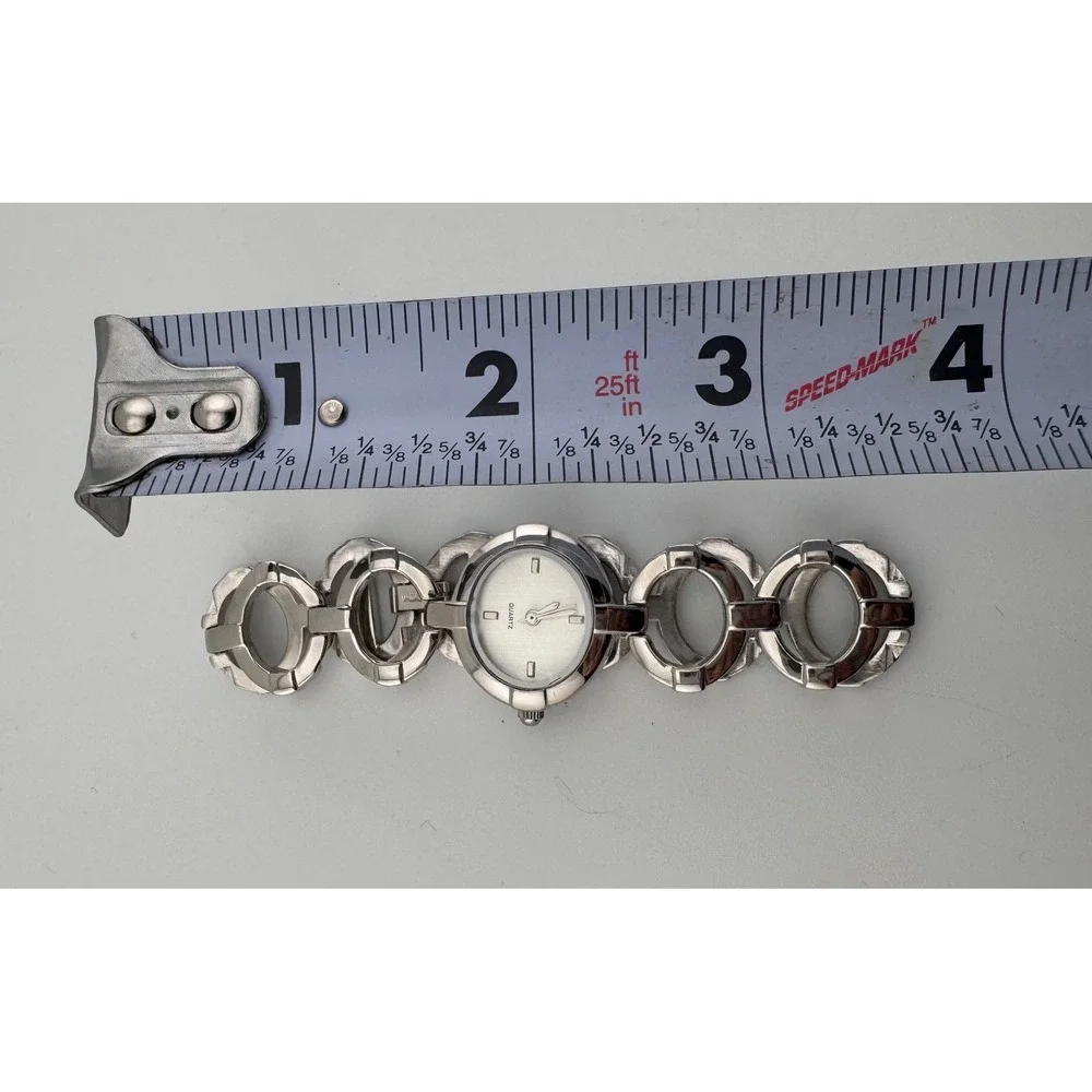 Avon Silver‎ Tone Bracelet Watch Round White Dial Open Link Chain F3216221 2008